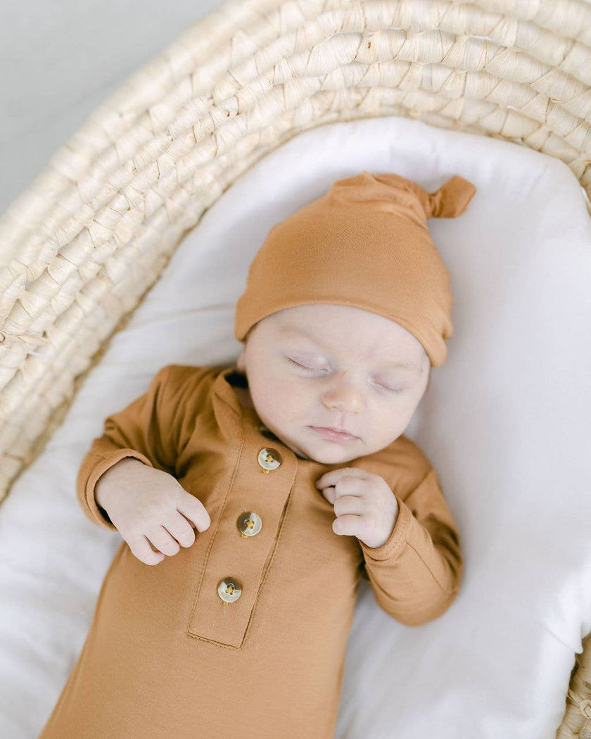 Knotted Baby Gown and Hat Set (Newborn - 3 mo.) - Camel Brow