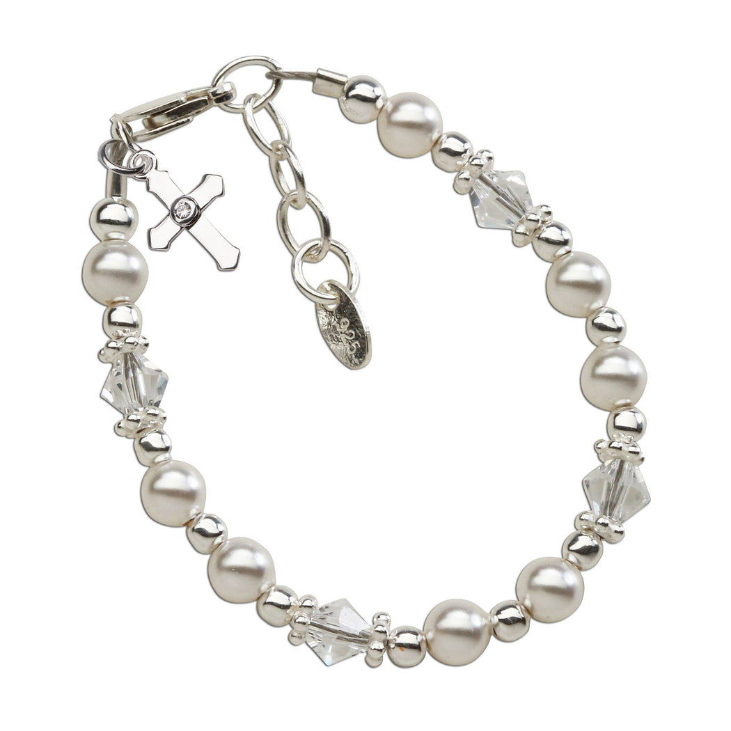 Sterling Silver Pearl Cross Baptism Bracelet - Nenes Lullaby Boutique Inc
