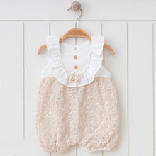 Load image into Gallery viewer, 100% Cotton Muslin Natural Lace, Bead Designed Romper: White / 9-12M