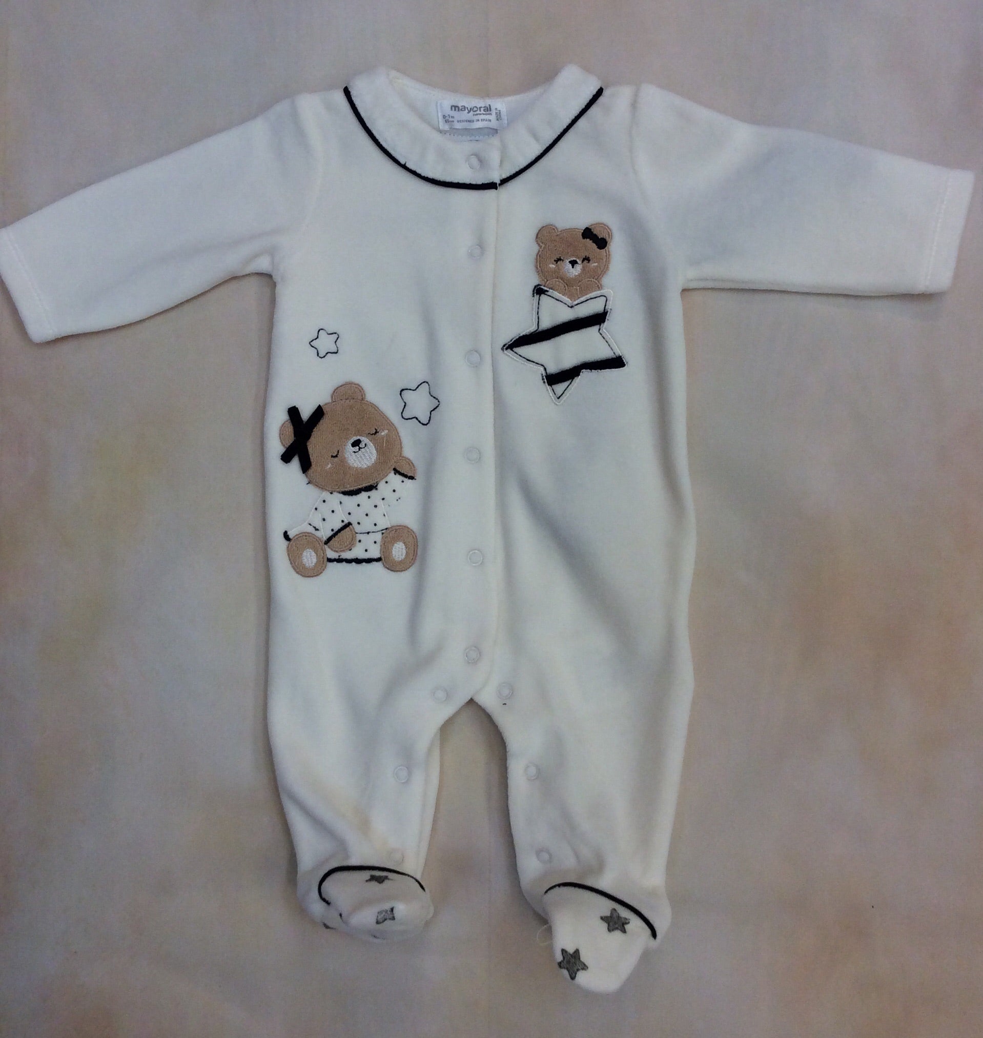 2711-1 Cream velvet footed baby girl layette outfit-Mayoral-Nenes Lullaby Boutique Inc