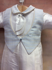 Felix Silk Christening outfit PB_Felix_SK_ls_lp with Matching Cap Sky Blue Waffle vest-Piccolo Bacio Christening-Nenes Lullaby Boutique Inc
