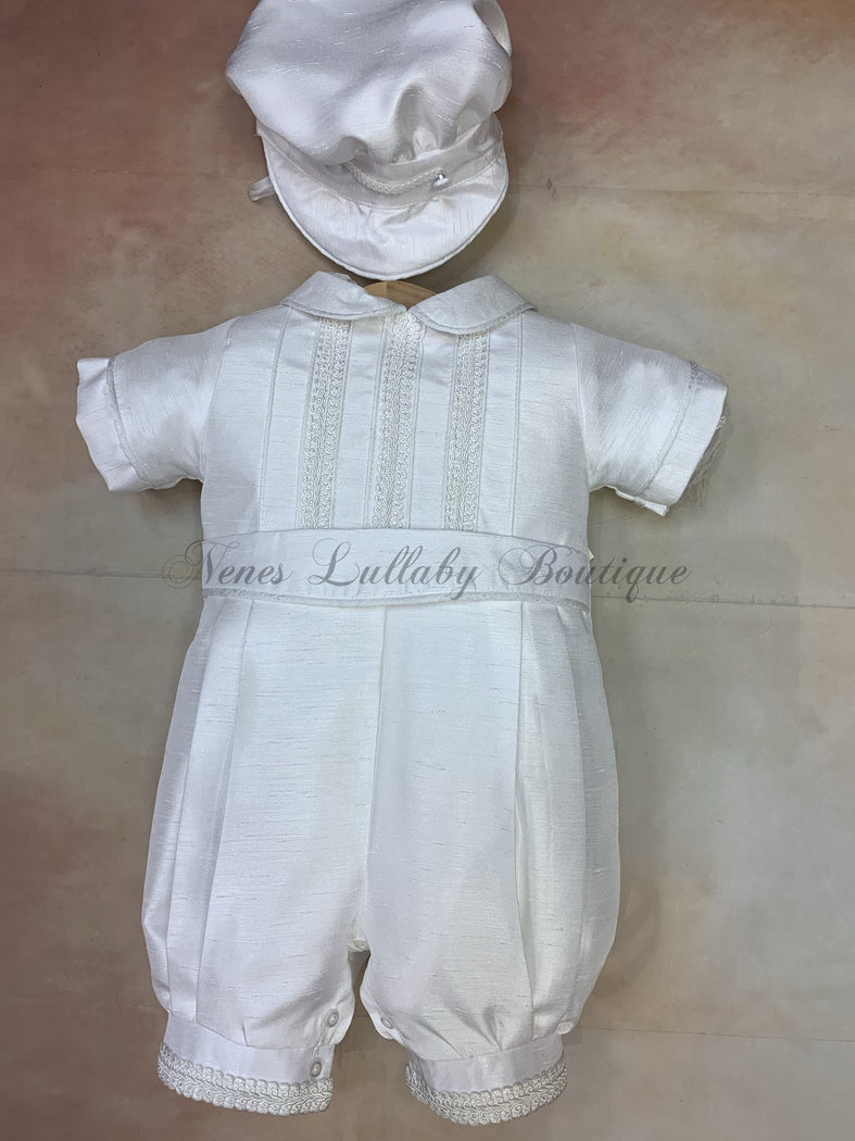 PB_Little Prince_SK_SS_KN boys Christening Romper by Piccolo Bacio-Piccolo Bacio Christening-Nenes Lullaby Boutique Inc
