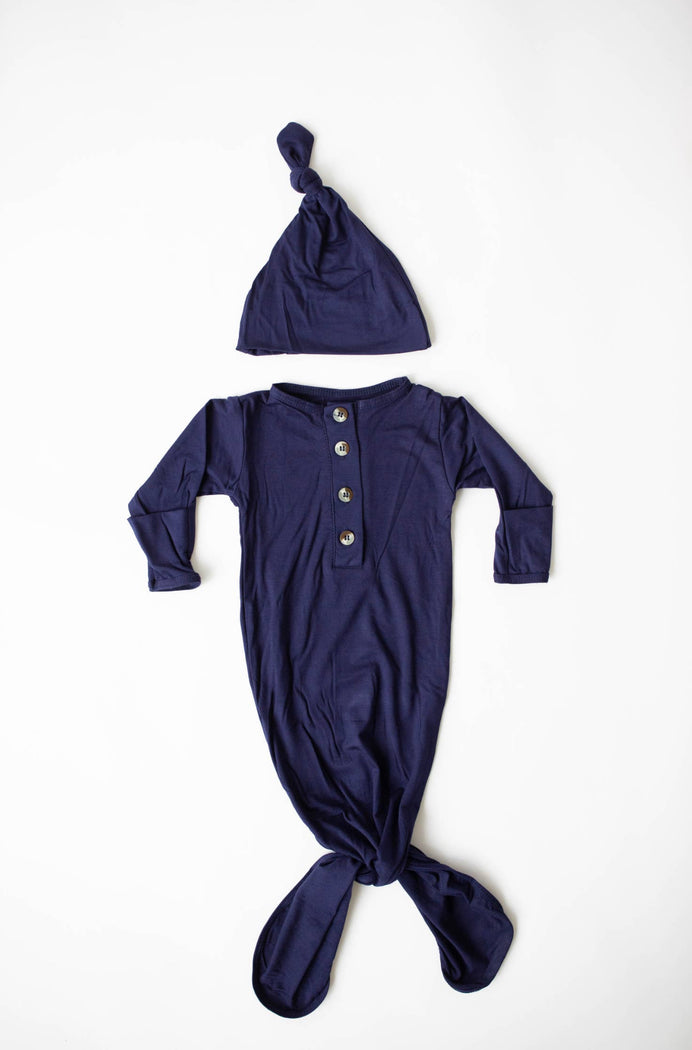 Knotted Baby Gown and Hat Set (Newborn - 3 mo.) - Navy Blue