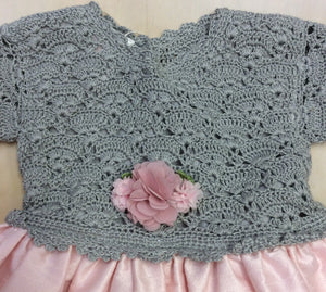 Hand Crotched gray top and Silk pink Skirt ADTSHPv004-Nenes Lullaby Boutique Inc-Nenes Lullaby Boutique Inc