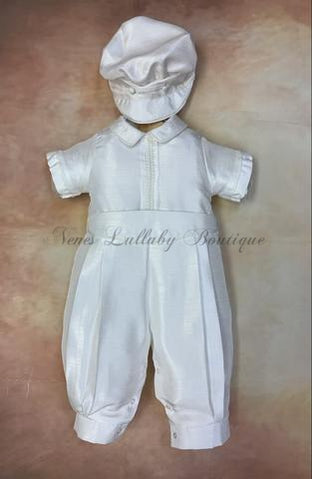PB_Pepe_SH_SS_LP Boys Christening silk or shantung outfit Short Sleeve/ Long pant with rider cap-Piccolo Bacio Christening-Nenes Lullaby Boutique Inc